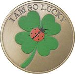 Lucky Charm for Good Fortune - Brass Coin with Four-Leaf-Clover and Ladybug Design, Engraved with Positive Affirmation, 1.57 Inch Diameter