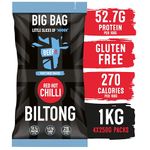 BEEFit Biltong Beef Jerky Big Bag - Healthy High Protein Snacks, Gluten Free and Keto Friendly Snack - Perfect for On-the-Go or Fitness Enthusiasts - 1kg (Red Hot Chilli, 4x250g)