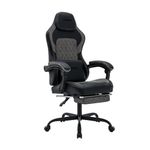 NIONIK Gaming Chair with Footrest, Ergonomic Computer Gamer Chair, Office Gaming Chairs for Adults, Massage Lumbar Video Game Chairs (Black Gray)