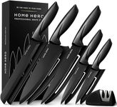 Home Hero Ultra-Sharp Stainless Steel Kitchen Knife Set - Chef Knife with Knife Sharpener - Steak Knives - Couteau Cuisine (6 pcs Set - Black with Sheath)