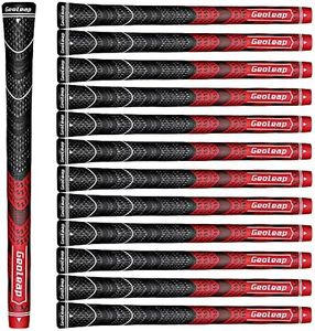 Geoleap Golf Grips Set of 13- Cord Rubber Compound Material, Hybrid Golf Club Grips, All Weather Performance.(Red, Standard)