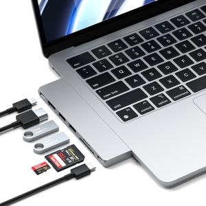 Satechi 7-in-1 USB-C Hub Multiport Adapter Pro Slim, USB C Dongle, 100W Charging, 4K HDMI, USB 4, USB 3.2 Gen 2, SD/Micro Card Reader for Mac, MacBook Air/Pro M4/M3/M2/M1 - Silver