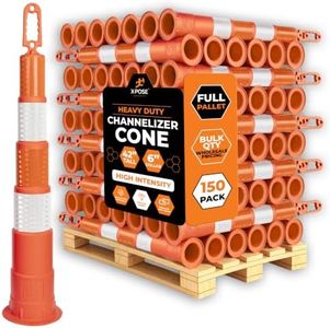 Xpose Safety Reflective Channelizer Cones 42" – Orange Durable Traffic Cones with 6" High Intensity Stripes – Bulk Full Pallet (150 Pack) for Road, Construction, Airports - Dot Approved (Without Base)