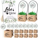 Soaoo 101 Pcs Wedding Favors for Guests Bulk Include 1 Greenery Let Love Grow Sign 50 Let Love Grow Tags 50 Kraft Succulents Pots for Bridal Shower Baby Shower Wedding Decoration (Not Include Plants)