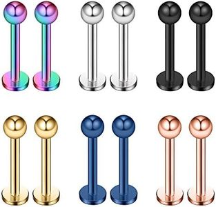 Ruifan 12PCS Assorted Colors Stainless Steel Ball Labret Monroe Lip Ring/Tragus/Helix Earring Stud Barbell Body Piercing Jewelry 20G 8mm