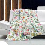 Floral Hummingbird Blanket Hummingbird Gifts for Women Girls Lightweight Soft Flannel Green Throw Blankets for Couch Bed Sofa Hummingbird Decor Medium-Teen (60×50inches)