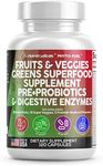 Clean Nutraceuticals Fruits and Veggies Supplement Reds & Green Superfood - Balance of Over 70 Fruit & Vegetable Supplements Capsules with Probiotics Prebiotics Digestive Enzymes - 120 Ct USA