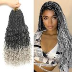 Senegalese Twist Crochet Hair with Curly Ends - 24 Inch Boho Island Twist Crochet Hair 8 Packs Boho Goddess Twist Crochet Hair Pre Looped Crochet Twists with Curly Ends(24(8Packs), 1B/Silver)