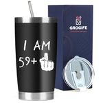 60th Birthday Gifts for Men - Funny Gifts for 60 Year Old Woman, Mens 60th Birthday Gifts Idea, Unusual 1964 Birthday Presents for Dad Grandad Husband Him Daddy Male Uncle, Travel Mug 600ml, Black