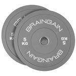 BRAINGAIN Olympic COLOURED Bumper Plates PAIR 5kg (2x 5kg), 2" Solid Rubber Weight Plates for Barbell Strength Training and Weight Lifting