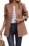 CCTOO Women's Coat Casual Open Front Blazer Long Sleeve Stand Collar Solid Trench Business Work Office Jacket Outwear 147 Camel X-Large