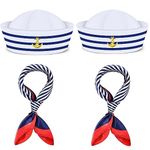 4 Pieces Sailor Hats and Scarf Set, Costume Accessory for Navy Masquerade Party,Marine Admiral Adjustable Hat (2 pair)