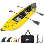 COSTWAY 12’5” Inflatable Kayak Set, 2-person Sit on Canoe with Aluminum Oars, EVA Padded Seat, High Back Support, Carry Bag, Hand Pump & Repair Kit, Paddle Kayaks Blow up Boat (Yellow)