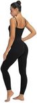 Sunzel Unitard Jumpsuits for Women, Spaghetti Strap Bodycon Rompers Scoop Neck Tummy Control Leggings Yoga Bodysuits 26" Black Small