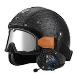 Open Face Motorcycle Bluetooth Helmet 3/4 Half Helmet Motorcycle Crash Helmet with Silver Goggles,ECE Approved for Mofa Moped Scooter Bobber Chopper Cruiser Racing Half Open Face Helmet D,L