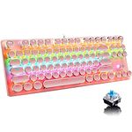 Mechanical Gaming Pink Keyboard,87 Key Retro Punk Typewriter-Style,Blue Switch RGB Backlit Keyboard,Anti-Ghosting, USB Wired, for PC Laptop Desktop Computer, for Game and Office