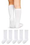 LA Active Knee High Grip Socks - 5 Pairs - Baby Toddler Non Slip/Skid Cotton (White, 4-6 Years)