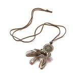 Via Mazzini Bohemia Beach Style Medallion Natural Feather Pendant Necklace For Women And Girls (NK1038)