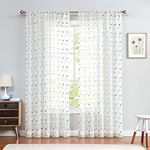 Floral Embroidered Sheer Curtains for Living Room, Rose Buds Retro Voile Curtain Panels for Bedroom, Rod Pocket (2 Panels, 95 inch, Blue)