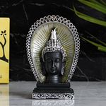 eCraftIndia Elegant Silver & Black Resin Lord Buddha Head Statue with Back Cover - Serene Decor for Home, Office - Gift for Meditation, Yoga Practitioners - Perfect for Diwali, Birthdays, New Year