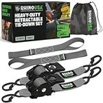 Rhino USA Retractable Ratchet Tie Down Straps (2PK) - 1,360kg Guaranteed Max Break Strength, Includes (2) Ultimate 5 cm x 3 m Autoretract Tie Downs with Padded Handles - Grey
