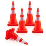 Goplus 10 Pack 28” Traffic Safety Cones, Unbreakable Orange Construction Cones w/Reflective Collars, Hand-Held Ring, Weighted Base, Plastic Parking Cones Road Cones for Parking, Traffic Control