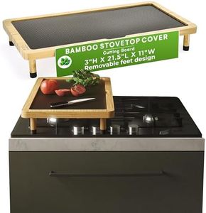 Prosumer's Choice Bamboo Stove Top Cover Board - Stylish and Versatile Wooden Stove Cover with Adjustable & Removable Feet, Large Cutting Area - Ideal for Kitchen Use - 3"H x 21.5"L x 11"W