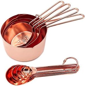 Homestia Copper Measuring Cups and Spoons Set Stainless Steel 8 Piece for Dry and Liquid Ingredients Engraved Meaurement Heavy Duty Baking & Cooking Utensils