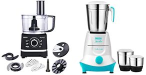 Inalsa Food Processor Easy Prep-800-Watt with Processing Bowl & 7 Accessories,(Black) & Mixer Grinder Jazz Pro -550W with 3 Stainless Steel Jars (White/Green)