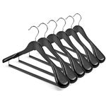 HOUSE DAY Wide Shoulder Wooden Hangers, Wood Suit Hangers with Non Slip Pant Holder, Heavy Duty Coat Hangers for Closet, Wooden Clothes Hangers for Suits, Coats, Jackets, Shirts (6 Pack, Black)