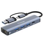 5 In 2 USB C Hub Ethernet 1000M, USB to Ethernet Adapter, USB Type-C Gigabit RJ45 LAN network adapter with 3 *USB 3.0 & USB-C ports for MacBook XPS Surface Pro Linux Chromebook