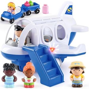 PLAY Airplane Toy for Kids - Toddler Airplane Toys Travel Plane Toys for Kids 2+ Years Old with Small Figures & Baggage Carrier, Musical Toy Airplane with Lights for Boys Girls Gifts Birthday