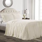 Lush Decor Ruffle Skirt Bedspread Set - 3 Piece Luxurious Farmhouse Bedding Set - Elegant, Charming Ruffle Detail - Timeless Style & Classic Design - Soft and Lightweight - King, Ivory