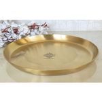 INDIAN ART VILLA Handcrafted Brass Plate/Thali, Matte Finish, Ideal for Serving Food or Home Décor, Diameter - 12 inch