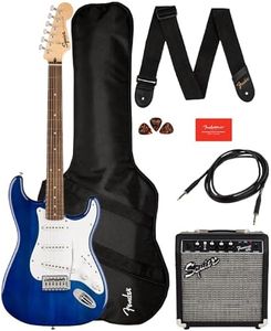 Fender Squier Sonic Stratocaster Pack - Sapphire Blue Transparent Bundle with Frontman 10G Amp, Gig Bag, Instrument Cable, Strap, Picks, and 3-Month Fender Play