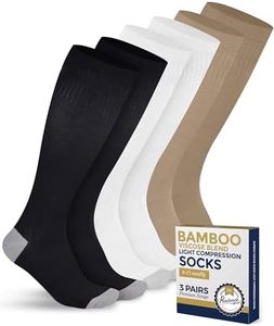 Pembrook Bamboo Viscose Light Compression Socks - 3 Pairs | 8-15 mmHg Light Compression Socks for Women and Men | Black, White, Tan/Wht/Tn-3P