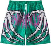 SHENHE Men's Y2K Graphic Shorts Goth Ghostface Skeleton Shorts Streetwear Rave Bandana Paisley Shorts Green XL