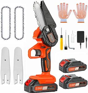 POTENCO Mini Chainsaw, Small Handheld Power Chain Saws, Powered Mini Chainsaws Cordless with Security Lock and 2 Battery, 4-Inch Electric Chainsaw for Tree Branch Wood Cutting