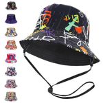 GLGHMH Unisex Reversible Bucket Hat with String, Double-Side Cotton Trendy Summer Fisherman Hat, Travel Sun Fisherman Bucket Hats for Women Men Boy Girl (Black)