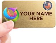 Magnet Me Up Custom Metallic Name Tag Badge - 1.5"x3" Logo Left- 20 mil Gold Aluminum, Personalized Logo & Name, Full Color, Customizable Identification Label for Business & Employee, Made in USA