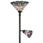 Bieye L30686 Baroque Tiffany Style Stained Glass Torchiere Floor Lamp Double Lit with 14 inch Wide Blue Shade and 6 inch Wide Rotatable Shade for Working Reading Living Room Bedroom, 71 inch Tall