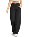 G4Free Wide Leg Dress Pants for Tall Women Flare Yoga Pants with Pockets Comfy Stretchy Lounge Casual Long Pants 33" (Black,XL,33")