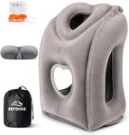 JefDiee Inflatable Travel Pillow for Airplanes, Airplane Neck Pillow Comfortably Supports Head and Chin for Airplanes, Trains, Cars and Office Napping (Grey)