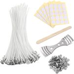 Candle Wicks 100 Pcs - 8 Inches Long pre-Waxed Candle,with 2 Centering Device,100 Stickers & 100 Metal Tabs,Long Lasting with No Black Smoke for DIY Candle Making