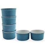 Mirakii Ceramic Blue And White 150 ml Ramekin Bowls for Baking and Serving Cup Cake, Souffle and Desserts (6)