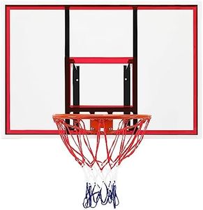 Ktaxon 43.3 Inch Wall Mounted Basketball Hoop, PC Backboard Goals with All Weather Net, Wall-Mounted Backboard and Rim Combo Kit for Outdoor & Indoor