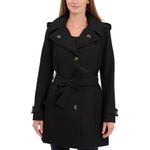 London Fog Women's Double Lapel Thigh Length Button Front Wool Coat with Belt, Black, X-Large