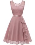 BeryLove Women's Cocktail Dresses Prom Wedding Guest Short Bridesmaid Dresses Ruffle Hem Sleeveless Lace Formal Dress, Blush, Medium