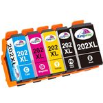 KINGWAY 202XL Ink Cartridges Remanufactured for Epson 202 202XL Ink Cartridges Multipack for Epson Expression Premium XP-6100 XP-6105 XP-6000 XP-6005 XP-6001 Black Cyan Magenta Yellow Photo Black