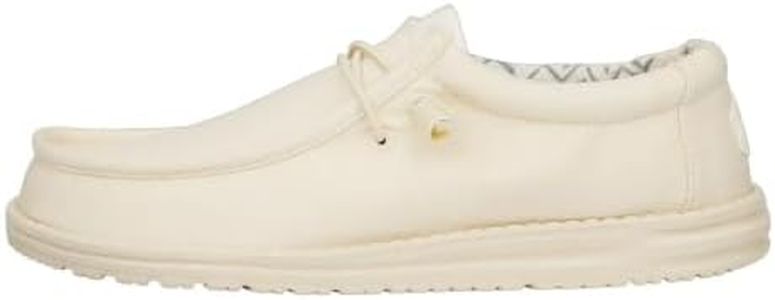 Hey Dude Men's Wally Stretch Canvas Stone White Size 8 | Men's Shoes | Men Slip-on Loafers | Comfortable & Light-Weight